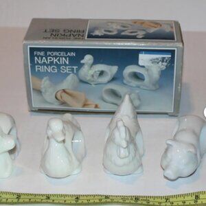 Porcelain Farm Animal Napkin Rings Mint in Box Pig Chicken Duck Cow Cottagecore
